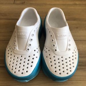 Native Toddler Shoes, White/Blue, Size 7